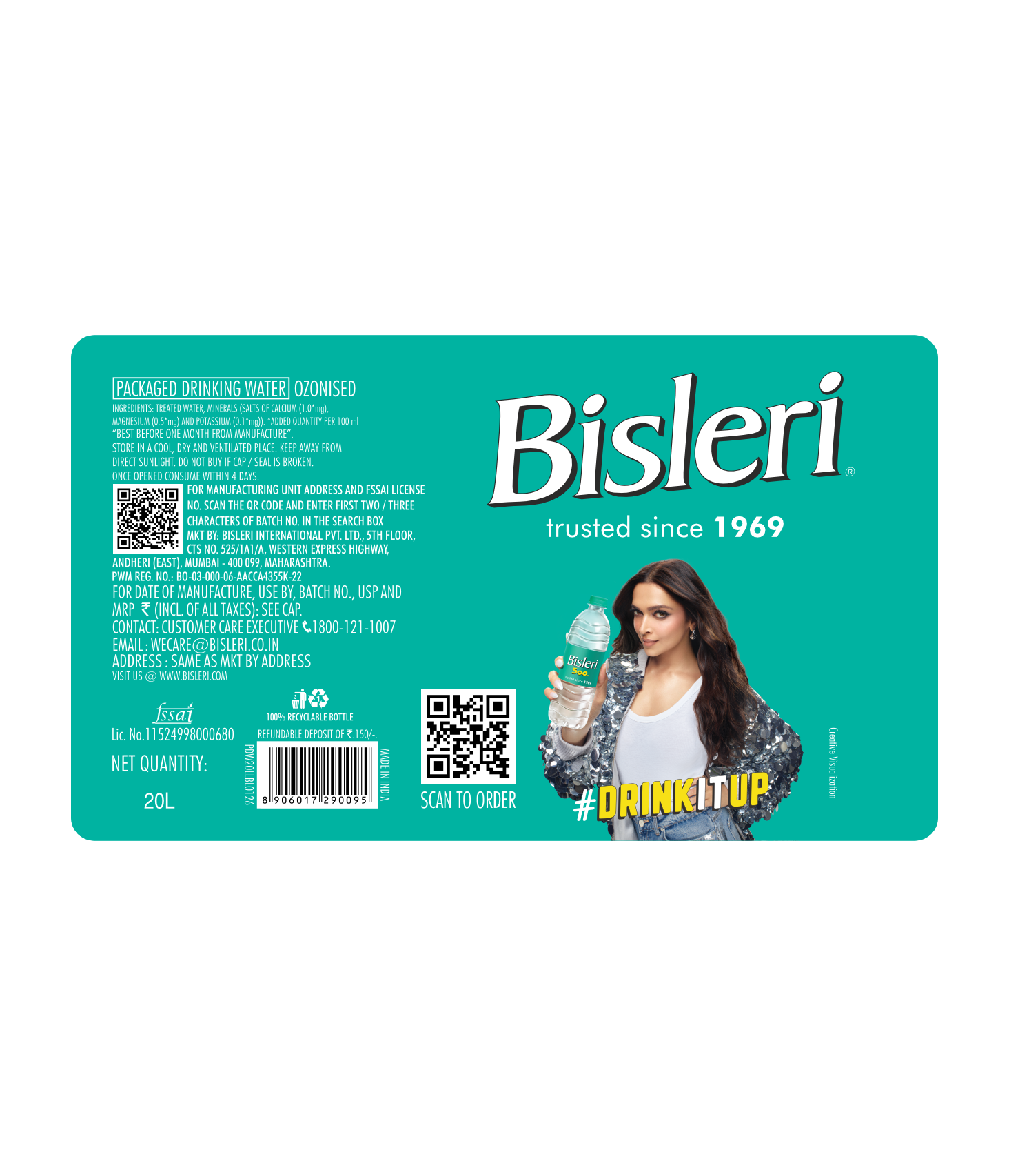 Bisleri 20 L Packaged Drinking Water back label